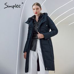 Warm casual women coat with hat Elegant design tassel parka Fashion female winter windproof jacket navy 210414
