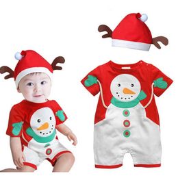 Christmas Baby Boys Romper Snowman Deer Caps X'mas Baby Gift X'max Costumes Jumpsuits Shortall Outfits 210413