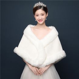 Winter Cape White Fur Shawl Wedding Accessories Bridal Wrap Women Jackets Soft Imitation Fur