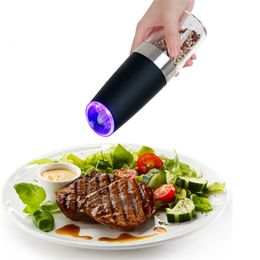 Automatic Electric Pepper Grinder LED Light Salt Grinding Bottle Free Kitchen Seasoning Grind Tool Mills 210611