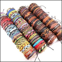 Bangle Bracelets Jewellery Wholesale 30/50Pcs Mens Vintage Leather Cuff Gift Party For Women 210408 Drop Delivery 2021 405Nt