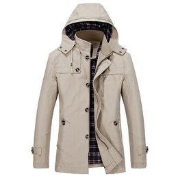 Men's Trench Coat Long Lapel Windbreakers Jacket Spring Autumn Cotton Male Clothes Hooded Winter 210819