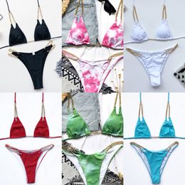 New Sexy Metal Chain Brazilian Bikini 2020 Women Swimsuit Female Swimwear Two pieces Bikini set Halter Bather Bathing Suit SwimX0523