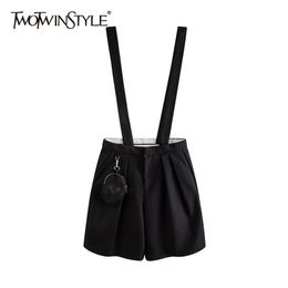 Casual Patchwork Overalls Shorts For Women High Waist Loose Solid Wide Leg Female Fashion Clothing 210521