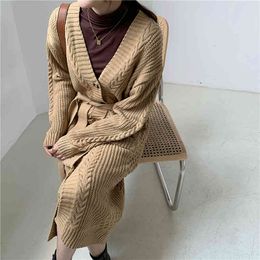 Autumn Winter V-neck Twist Knitted Cardigan Sweater Office Lady Work Wear Tops Solid Long Sleeve Sweaters Female 210421