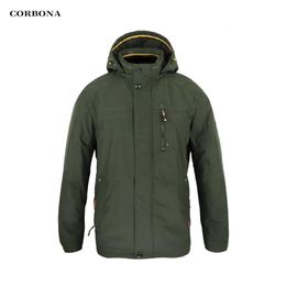 CORBONA Style Autumn Mens Jacket Windproof Outdoor Detachable Hat 100% Cotton Lining High Collar Business Casual Coat 211013