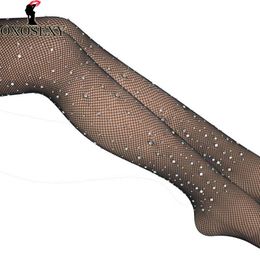 black skin Sexy Women Pantyhose Shiny fishnet stocking mesh Hollow mesh Diamond Tights Sparkle Rhinestone stockings 361