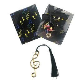 200pcs Hollow Musical Notes Bookmarks Metal Tassels Pendant Party Gifts Wedding Favours with Retail Box Golden