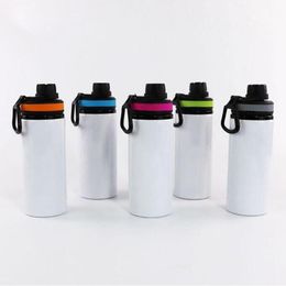 Sublimation Aluminium Blanks Water Bottles 600ML Heat Resistant Kettle Sports Cup White Cover Cups With Handle wholesale