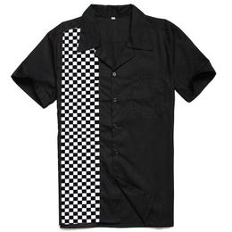 Blouse Men Dress with Checkered Shirt Short Sleeve Men's Designer Mosaic Shirts Button-Down Dress Big Size Camiseta Retro Hombre 210527