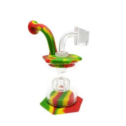 2021 new Hot selling octagonal glass smoke water pipe bong Silicone Bong with glass bowl silicone pipe small rigs glass bongs