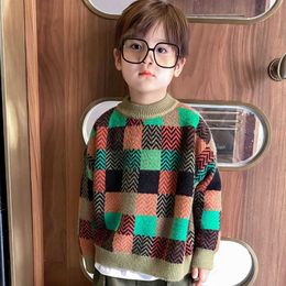 2021 New Boys Sweaters Baby Stripe Plaid Pullover Thicken Kids Clothes Autumn Winter Tops Children Sweaters Boy Clothing O-Neck Y1024