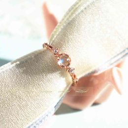Small Pool-Natural Glass Body Blue Moonstone Pink Crystal 925 Sterling Silver Rose Gold Plated Fine Ring Light Jewelry Gift