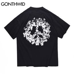 T-Shirts Streetwear Hip Hop Peace Sign Anti-War Print Short Sleeve Tshirts Harajuku Fashion Cotton Loose Tees Men Tops 210602