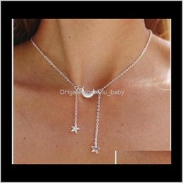 Chokers & Pendants Jewellery Moon Stars Pendant For Girls /Ladies , Metal Gold Sier Tone Fashion Simple Choker Necklaces Drop Delivery 2021 Am