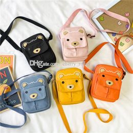 Ins 2021 canvas children handbags baby boys girls cartoon pig style one shoulder bag zero wallet fashion kids animal casual messenger bags F470