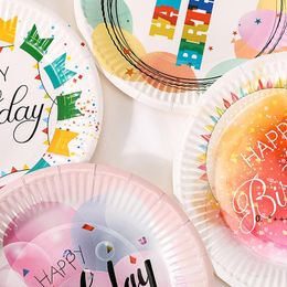 Happy Birthday Disposable Party Tableware Sets 10pcs 7 Inches Shower Birthday Carnival Cake Fruit Tableware LLD12187