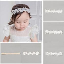 Hair Accessories 10pcs/lot White Embroidery Lace Flower Headbands Kid Floral Elastic Hairbands With Simulated Pearls Po Prop Head Bands