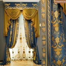 Curtain & Drapes Custom High Windows French Luxury Blue Retro Embroidery Velvet Thick Cloth Blackout Valance Tulle Panel C325
