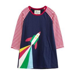 Jumping Metres 18/24M-8T Girls Autumn Winter Dresses with Rocket embroidery Cotton Long Sleeve Princess Casual 210529