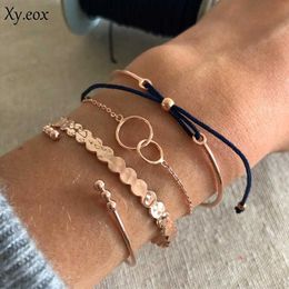 4pcs/set Fashion Women Geometric Circle Bracelets String Cuff Open Bangle Chain G1026