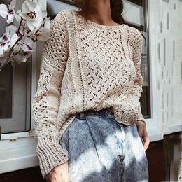 casual o neck hollow out sweater pullovers plus size autumn winter knitted sweater jumper 210415