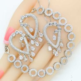 2021 New White Zirconia Silver Color Wedding Jewelry Sets For Women Necklace Pendant Bracelets Earrings Gift Box H1022