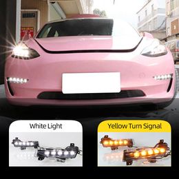 2PCS Car DRL For Tesla Model 3 Model Y 2017 2018 2019 2020 2021 2022 Daytime Running Lights 12V LED Daylight Fog lamp turn signal