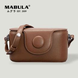 Shopping Bags MABULA Brown Camera Shape Crossbody Purses for Women Soft Leather Vintage Evening Unique Novelty Handbag 220304