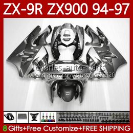 OEM Body Kit For KAWASAKI NINJA ZX-9R ZX900 ZX 9R 9 R 900 CC 1994 1995 1996 1997 Bodywork 100No.118 ZX9 Grey black R ZX900C 900CC ZX-900 94-97 ZX9R 94 95 96 97 MOTO Fairing