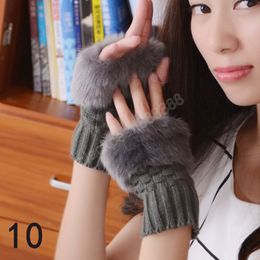 Women Winter Warm Knitted Gloves New Fashion Faux Rabbit Fur Fingerless Mittens Outdoor Driving Half Finger Wool Gloves