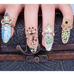 Jewellery Bowknot Nail Ring Charm Crown Flower Crystal Finger Nail Rings Rhinestone Fingernail