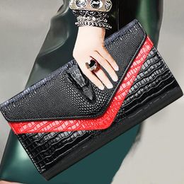 Clutch Bags Fashion 28x14cm Women Bag Alligator Evening Wedding Purse Handbag With Gold Chain Envelope Party Day