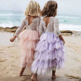 Backless Lace Dress for Girls Birthday Cake Smash Outfits Dresses for Girls 6 Years Kids Clothes Princess Costume Beach Gown Q0716