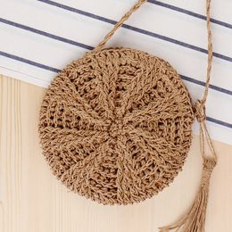 Simple Round Tassel Women's Crossbody Straw Handmade Shoulder Woven Summer Beach Bag