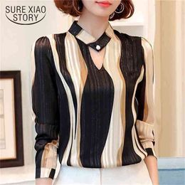 plus size tops women blouse fashion woman s office striped shirt chiffon long sleeve s Z06 60 210506