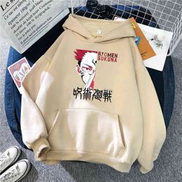 Sweatshirts with Hooded Man Jujutsu Kaisen Yuji Itadori Pocket Oversize Harajuku Clothes Comfortable Fashion Hip Hop Hoodies H1227