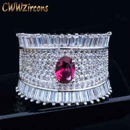 cubic zirconia crown ring Australia - Brand Gorgeous Female Wedding Band Jewelry Silver Color Shiny Red Cubic Zirconia Stone Big Crown Rings for Women R106 210714