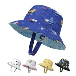 7 Styles Summer Outdoor Double-sided Sun Hats Cartoon Printing Baby Sunhat Fisherman Bucket Hat M3419