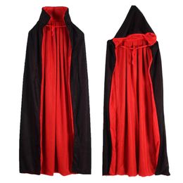 L size 140cm Vampire Cloak Cape Stand-up Collar Cap Red Black Reversible for Halloween Costume Themed Party Cosplay Men Women by epacket