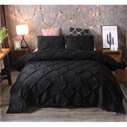 Lyxig svart nypa veck täcke täckning set - drottning/kung storlek 3 bit sängkläder set med örngott - mjuk och elegant täcke omslag