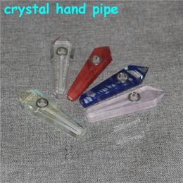 Smoking Natural Crystal Stone pipe For Smoke Tobacco Quartz healing Hand Pipes & Carb Hole Gemstone bong tool glass ash catcher