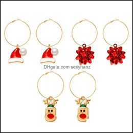 Hoop & Hie Earrings Jewelry Christmas Hat Elk Flower European Women Alloy Pearl Circle Earring Festival Gift Three Piece Sets Aessories Drop