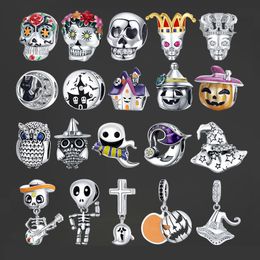 2019 i fascini della chamilia misura i braccialetti di pandora Bamoer 925 Sterling Silver Halloween Skull Man Ghost Haunted House Charm per il marchio originale di lusso femmina gioielli fai da te SCC1617