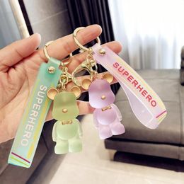 Trendy Cute PVC Bow Tie Bear Keychain Kawai Cartoon Animal Key Chain Adorable Bag Pendant Key Holder Car Keyring Jewelry Gift