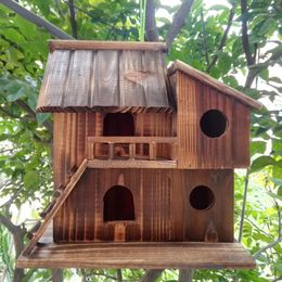 Wooden Bird House Nest Cage Feeder Carbonization Anticorrosive Cages