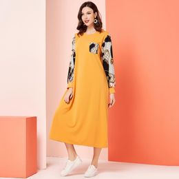 MAI&FUN Summer Casual Dress Long Sleeve Chain Print O Neck Midi Loose Dresses