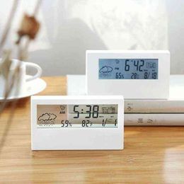 Electronic Alarm Clock Noiseless Calendar Weather Temperature Humidity Display LED Table Clock with USB Cable for Living Room 211111