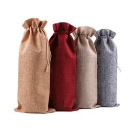 Gift Wrap Burlap Wine Bottle Bags Champagne Packaging Bag Wedding Party Festival Christmas Decor props 15*35cm RH3028