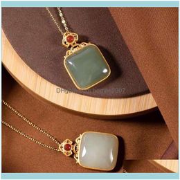 Necklaces & Pendants Jewelrysier Inlaid Natural Hetian Sapphire Pendant Retro Senior Sense Of Temperament Ladies Necklace Magnolia Clavicle